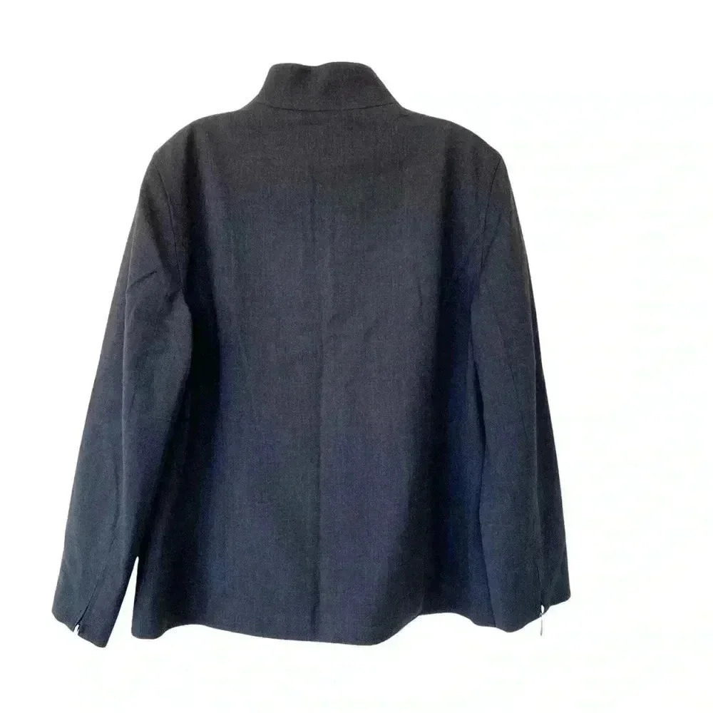 Lauren Ralph Lauren Gray Wool Jacket Blazer 6 Full Zip Mock Neck Vintage Classic - Picture 3 of 11